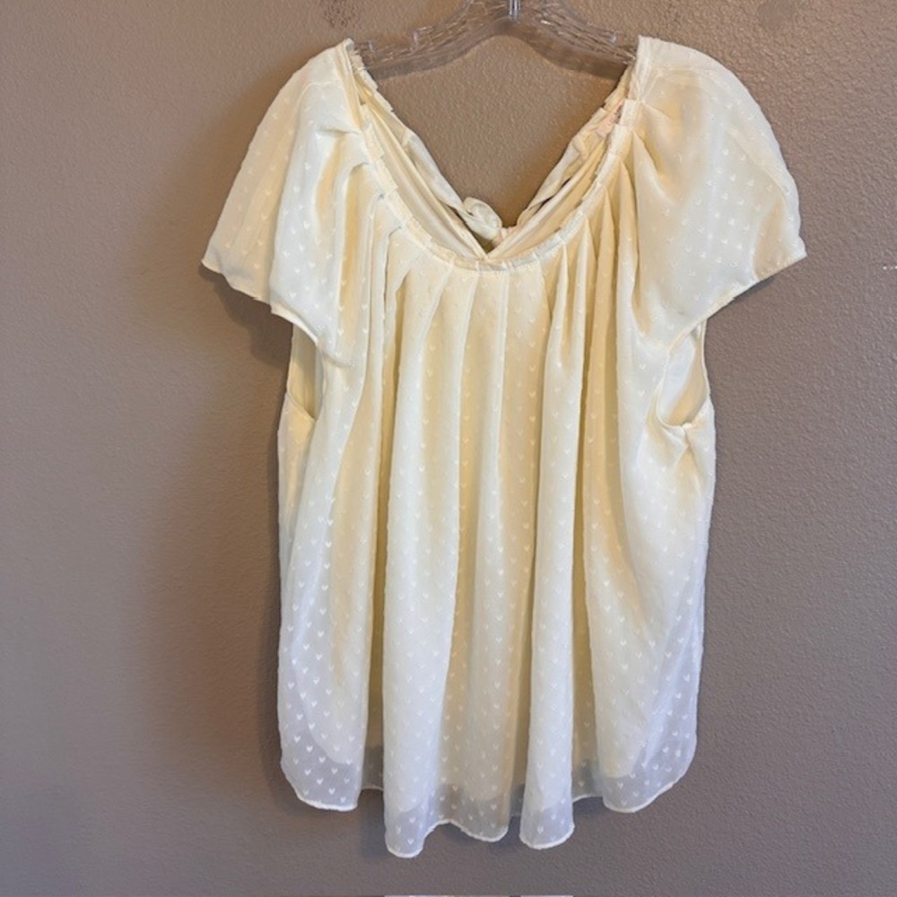 LC Lauren Conrad Women's Ivory White Short Sleeve Blouse 2X - Picture 2 of 8